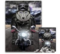 Rompecabezas de Madera de 1000 Piezas con diseño de Lobo en Motocicleta para Adultos. Un desafío para la Mente de Adolescentes,Ideal para una Noche de Juegos en Familia. 19,68 x 29,52 Pulgadas.