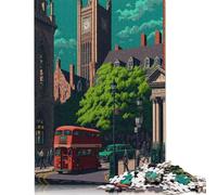Rompecabezas de Madera de 1000 Piezas con diseño de Londres Pixel Art para Adultos, Juguete Educativo antiestrés, 1000 Piezas (75 x 50 cm)