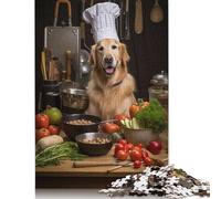 Rompecabezas de Madera de 1000 Piezas con diseño de Perro cocinando. Juguetes educativos de Aprendizaje (75 x 50 cm).