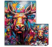 Rompecabezas de Madera de 1000 Piezas con Grafiti de Alce para Adultos, un desafío para la Mente y un Juguete Relajante para Adolescentes 50x75cm/19,68x29,52 Pulgadas