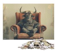 Rompecabezas de Madera de 1000 Piezas con la Imagen de un Toro en un sillón, Ideal para Adultos y niños. Juegos educativos. 1000 Piezas (75x50cm)