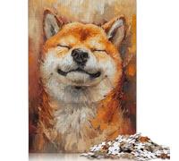 Rompecabezas de Madera de 1000 Piezas con Pintura al óleo de Shiba Inu Sonriente para Adultos y Adolescentes a Partir de 12 años (75 x 50 cm)