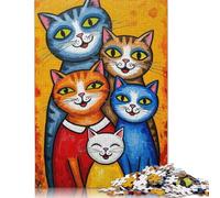 Rompecabezas de Madera de 1000 Piezas con Retrato de Familia de Gatos para Adultos y Adolescentes (75 x 50 cm)