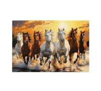 Rompecabezas de madera de 1000 piezas con texto en inglés "A Herd Of Horses Were Running In The River" para adultos, regalos para decoración del hogar