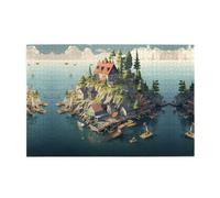 Rompecabezas de madera de 1000 piezas con texto en inglés "WZYWHJ Small Town on the Island" impreso para adultos y niños, perfecto para diversión familiar, alivio del estrés