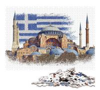 Rompecabezas de Madera de 1000 Piezas de Santa Sofía y la Bandera Griega para Adultos, Juego Educativo, Juguete de desafío, 1000 Piezas (75 x 50 cm)