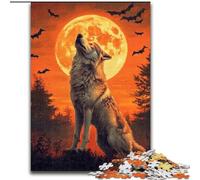 Rompecabezas de Madera de 1000 Piezas Lobo bajo la Luna para Adultos Juego Familiar para Adolescentes, desafiante Rompecabezas (tamaño 50x75cm)