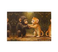 Rompecabezas de madera de 1000 piezas, mono WZYWHJ y gatito tomados de la mano, impreso para adultos y niños, perfecto para diversión familiar, alivio del estrés