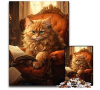 Rompecabezas de Madera de 1000 Piezas para Adultos con diseño de Gato Leyendo un Libro, Adolescentes y decoración del hogar, 50x75cm/19,68x29,52 Pulgadas.