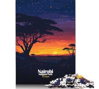 Rompecabezas de Madera de 1000 Piezas para Adultos, con la Puesta de Sol en el Parque Nacional de Nairobi. Rompecabezas de 1000 Piezas (75 x 50 cm)