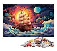 Rompecabezas de Madera de 1000 Piezas para Adultos, diseño de Barco Pirata Colorido, Ideal para Jugar en Familia y Regalar a Tus Hijos, 50 x 75 cm / 19,68 x 29,52 Pulgadas.