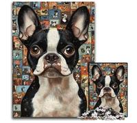 Rompecabezas de Madera de 1000 Piezas para Adultos, diseño de Boston Terrier, Ideal como decoración del hogar y como Regalo para Mayores de 14 años 50x75cm