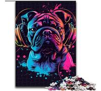Rompecabezas de Madera de 1000 Piezas para Adultos, diseño de Bulldog DJ con Auriculares Regalo Divertido y Actividad para el hogar, 50x75cm, Ideal para Fiestas de cumpleaños para Hombres y Mujeres