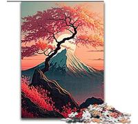 Rompecabezas de Madera de 1000 Piezas para Adultos, diseño de cerezos en Flor y Monte Fuji. Un desafiante Rompecabezas DIY para entusiastas, Relajarse (tamaño 38x26cm).