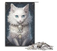 Rompecabezas de Madera de 1000 Piezas para Adultos diseño de Gatito Blanco Esponjoso Juguetes educativos para el Aprendizaje Juegos Familiares 75 x 50 cm