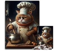 Rompecabezas de Madera de 1000 Piezas para Adultos,diseño de Gato Chef. Juego Creativo para la Familia y decoración del hogar Navidad para Adolescentes. 50x75cm.