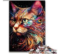 Rompecabezas de Madera de 1000 Piezas para Adultos, diseño de Gato Colorido 50x75cm, Ideal para el Cerebro y para Relajarse en la adolescencia.