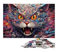 Rompecabezas de Madera de 1000 Piezas para Adultos, diseño de Gato Colorido con Ojos Grandes, Ideal para Adolescentes y para Disfrutar en Familia, 50x75cm/19,68x29,52 Pulgadas.