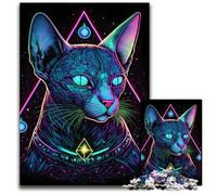 Rompecabezas de Madera de 1000 Piezas para Adultos, diseño de Gato con luz Negra, Adolescentes, 50x75cm/19,68x29,52 Pulgadas.