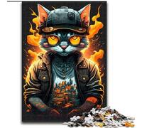 Rompecabezas de Madera de 1000 Piezas para Adultos, diseño de Gato de Fuego ciberpunk, decoración para el hogar 50x75cm, Ideal para Fiestas de cumpleaños para Hombres y Mujeres