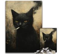 Rompecabezas de Madera de 1000 Piezas para Adultos, diseño de Gato Fumador, Ideal para el Cerebro, Adolescentes y decoración del hogar, 50x75cm