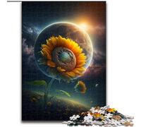 Rompecabezas de Madera de 1000 Piezas para Adultos, diseño de Girasol Espacial, decoración del hogar 50x75cm, Ideal para Fiestas de cumpleaños para Hombres y Mujeres