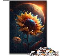 Rompecabezas de Madera de 1000 Piezas para Adultos,diseño de Girasol Espacial,Ideal para Decorar el hogar o la Oficina, 50x75cm,Ideal para Juegos interactivos Familiares