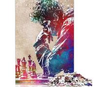 Rompecabezas de Madera de 1000 Piezas para Adultos, diseño de Jugador de ajedrez Creativo, Acuarela, Rompecabezas Rectangular, Juego de desafío para ejercitar el Cerebro (75 x 50 cm)