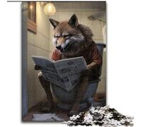 Rompecabezas de Madera de 1000 Piezas para Adultos, diseño de Lobo Leyendo periódico, tamaño 50x75cm, Ideal para Adolescentes