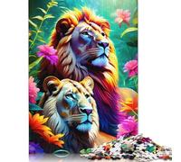 Rompecabezas de Madera de 1000 Piezas para Adultos, diseño de los Reyes Leones en Flor, Ideal para Halloween, 1000 Piezas (75 x 50 cm)
