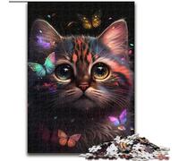 Rompecabezas de Madera de 1000 Piezas para Adultos, diseño de Mariposa y Gato Regalo Divertido y Actividad para el hogar 50x75cm Fiesta de cumpleaños para Hombres y Mujeres
