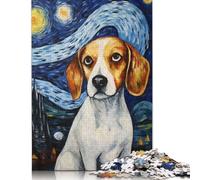 Rompecabezas de Madera de 1000 Piezas para Adultos, diseño de Perro Beagle Creativo, Noche Estrellada, Rompecabezas Rectangular, Juego de desafío para ejercitar el Cerebro (75 x 50 cm)