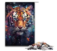 Rompecabezas de Madera de 1000 Piezas para Adultos diseño de Tigre cósmico psicodélico Colorido (tamaño 75 x 50 cm)