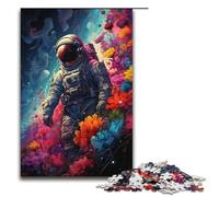 Rompecabezas de Madera de 1000 Piezas para Adultos diseño psicodélico Floral de Astronauta Juego Educativo para niños (38 x 26 cm)