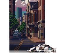 Rompecabezas de Madera de 1000 Piezas para Adultos, Fort Worth City Pixel Art, para niños, Juegos Familiares, 1000 Piezas (75 x 50 cm)