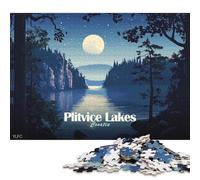 Rompecabezas de Madera de 1000 Piezas para Adultos, Paisaje Nocturno de los Lagos de Plitvice, Croacia. Rompecabezas Cuadrado para niños, Juegos Familiares, 1000 Piezas (75x50cm).