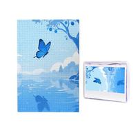 Rompecabezas de madera de 1000 piezas para adultos, rompecabezas difícil personalizado, rompecabezas de madera divertido con mariposa azul, decoración moderna del hogar, arte de pared, regalo único