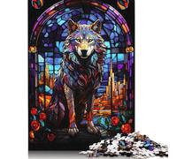 Rompecabezas de Madera de 1000 Piezas Wolf City Stained Glass para Adultos, Ideal para Mayores de 18 años, Juguetes antiestrés (75 x 50 cm)