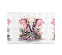 Rompecabezas de madera de 1000 piezas WZYWHJ Little Pink Elephant tomando el baño impreso para adultos y niños, perfecto para diversión familiar, alivio del estrés