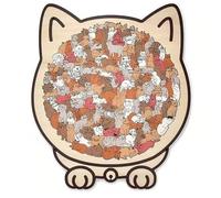 Rompecabezas De Madera De 135 Piezas con Forma De Gato, Rompecabezas Irregular Único con Marco, Regalo Creativo for Amantes De Los Gatos, Decoración del Hogar(Maillard Colors)