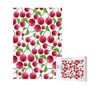 Rompecabezas de Madera de 300 Piezas con Cerezas Rojas Impresas y Caja de Embalaje para Adultos.