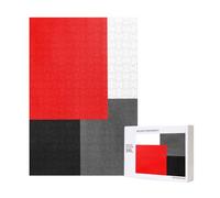 Rompecabezas de madera de 300 piezas con diseño geométrico en blanco y negro, rojo, gris y blanco, para diversión familiar y para adultos.