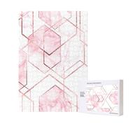 Rompecabezas de madera de 300 piezas con diseño geométrico sin costuras, líneas doradas brillantes y mármol rosa, ideal para la diversión familiar de adultos.