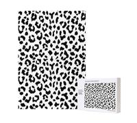 Rompecabezas de madera de 300 piezas con estampado de leopardo en blanco y negro y monograma para diversión familiar y para adultos.