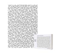 Rompecabezas de madera de 300 piezas con estampado de leopardo gris y blanco para diversión familiar y para adultos.