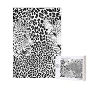 Rompecabezas de madera de 300 piezas con estampado de leopardo y tigre en blanco y negro para diversión familiar y para adultos.