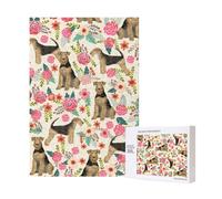 Rompecabezas de madera de 300 piezas con estampado floral de Airedale Terrier para diversión familiar y para adultos.