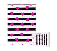 Rompecabezas de madera de 300 piezas con forma de corazón rosa sobre línea negra para diversión familiar y para adultos.