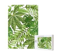 Rompecabezas de madera de 300 piezas con hojas tropicales, palmeras exóticas, follaje de jungla, plantas de moda, naturaleza, verde, para adultos y familia.