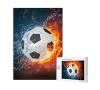 Rompecabezas de Madera de 300 Piezas de balón de fútbol en Llamas y Agua con Caja para Adultos.